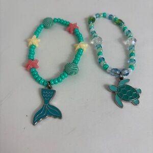 Set of 2 Beaded Mermaid & Turtle Charm Bracelets by Lily's Jewelry Designs